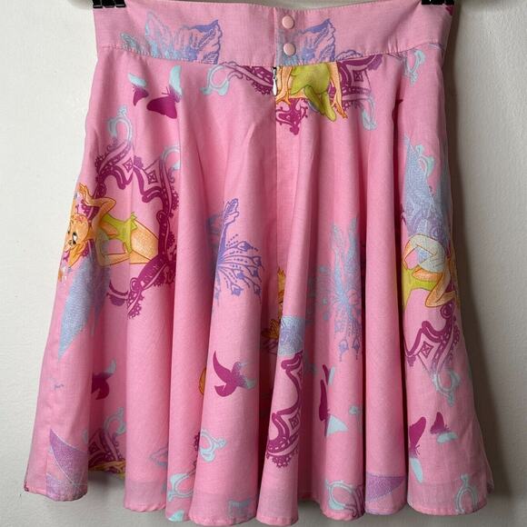 RARE Vintage Pink Tinker Bell Print Circle Skirt Lined Zip & Button Close S - Picture 5 of 9
